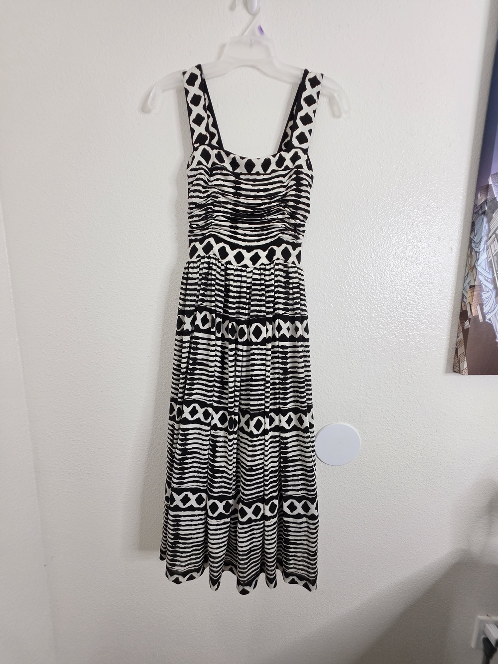 Tracy Reese Anthropologie Womens XS Black White Geometric Ruched Midi Dress - Picture 4 of 16